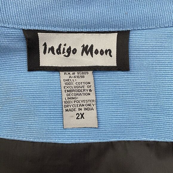 Indigo Moon Jacket Womens 2X Blue Embroidered Flowers Button Front Wearable Art - Picture 11 of 16